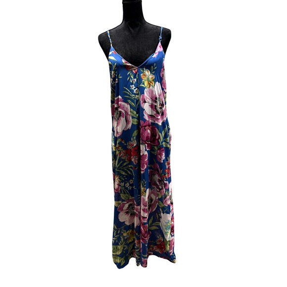 Peach Love California Dresses & Skirts - Peach Love California Blue Floral Maxi Dress V-Neck Spaghetti Strap Made in USA